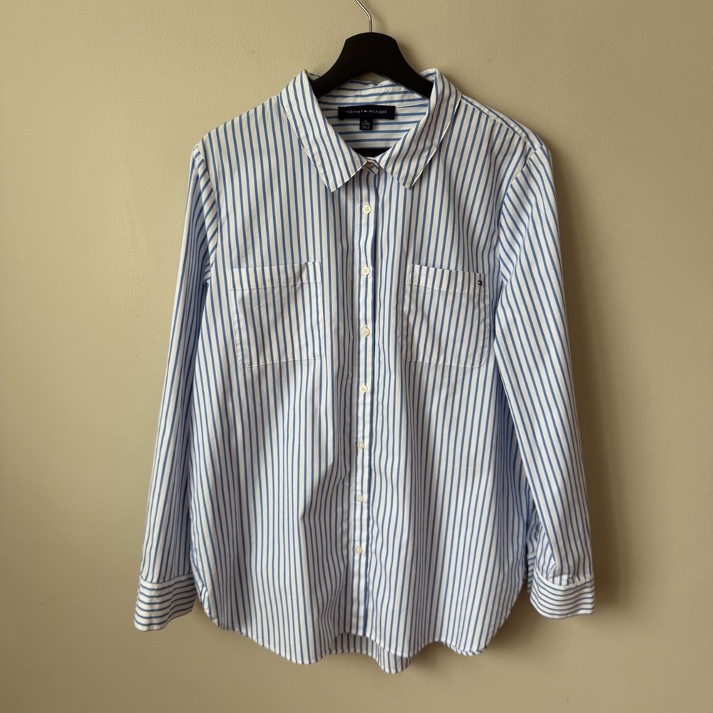 Tommy Hilfiger Women’s Cabana Striped Pleat-Back 100% Cotton Shirt XL - Picture 5 of 15